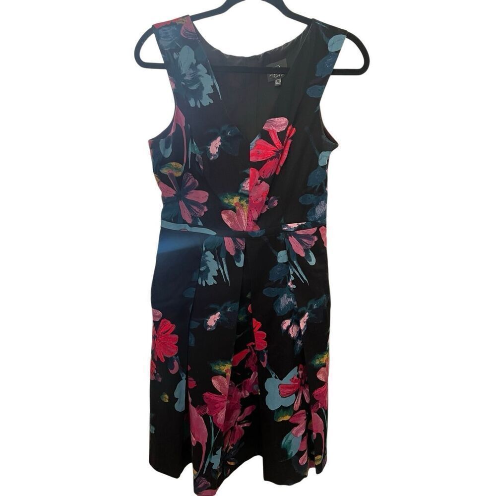 Adriana Papell cotton floral sleeveless fit and flare pleated dress sz 6